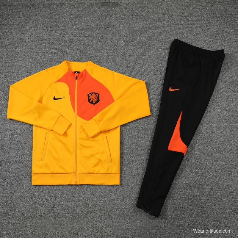 2022 Netherlands Yellow Full Zipper Tracksuit